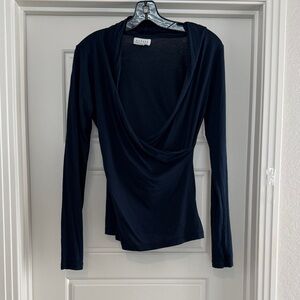 Velvet by Graham & Spencer Deep Blue Drape Long Sleeve Top